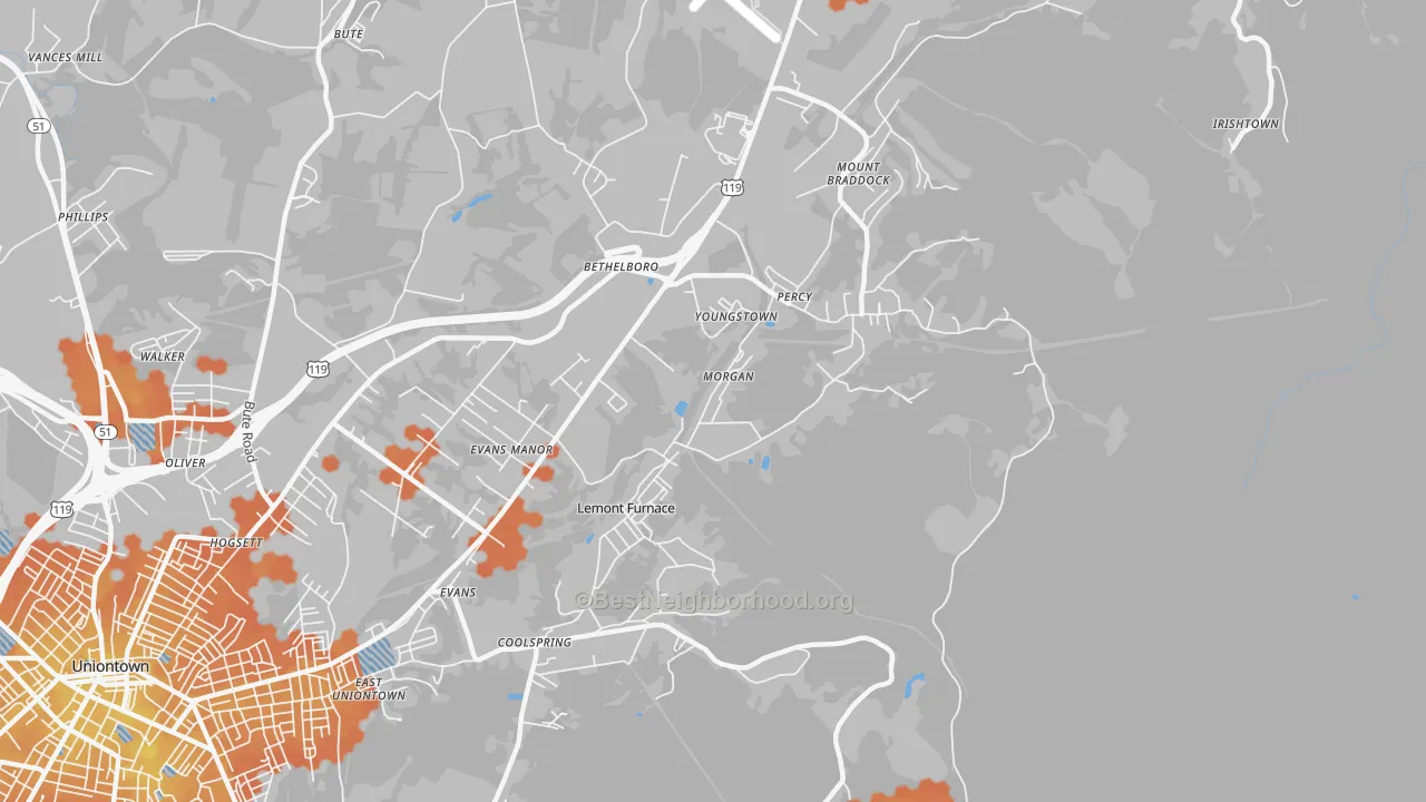 Bike Grade map of 15456, PA