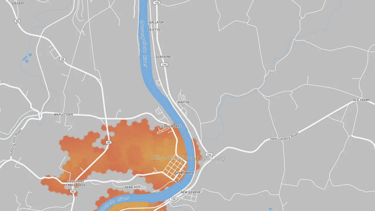 Bike Grade map of 15460, PA