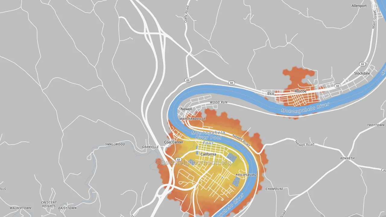 Bike Grade map of 15466, PA