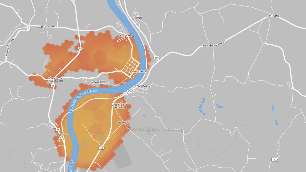 Bike Grade map of 15467, PA