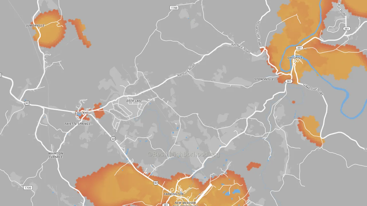 Bike Grade map of 15470, PA