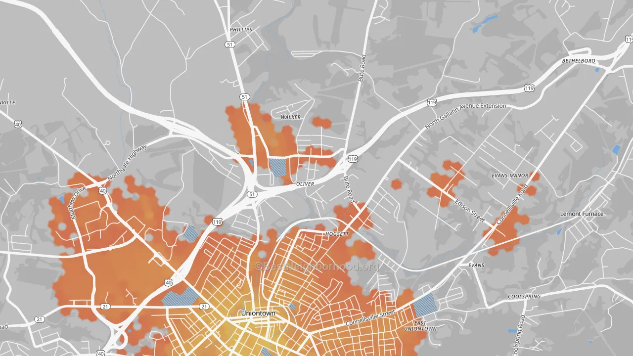 Bike Grade map of 15472, PA