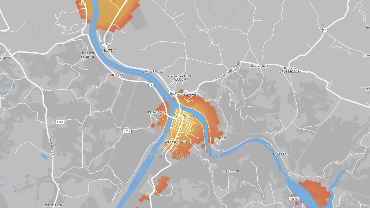 Bike Grade map of 15474, PA