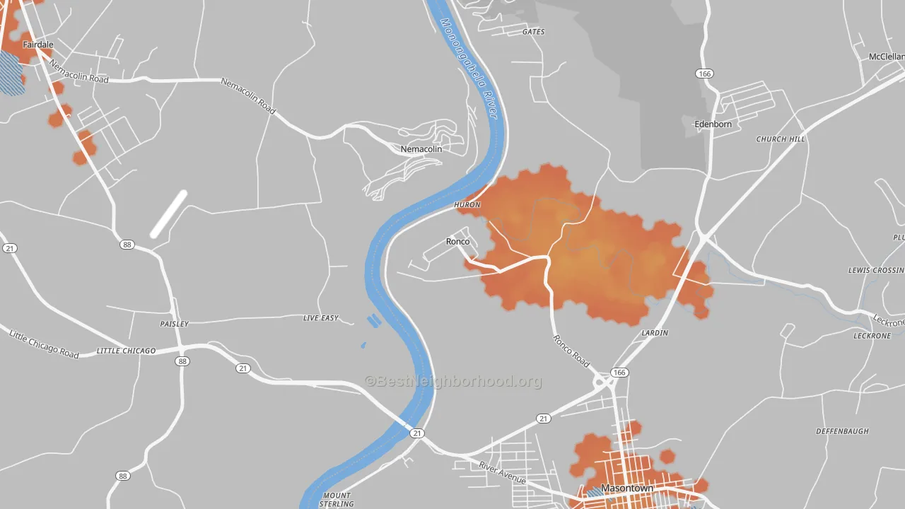 Bike Grade map of 15476, PA