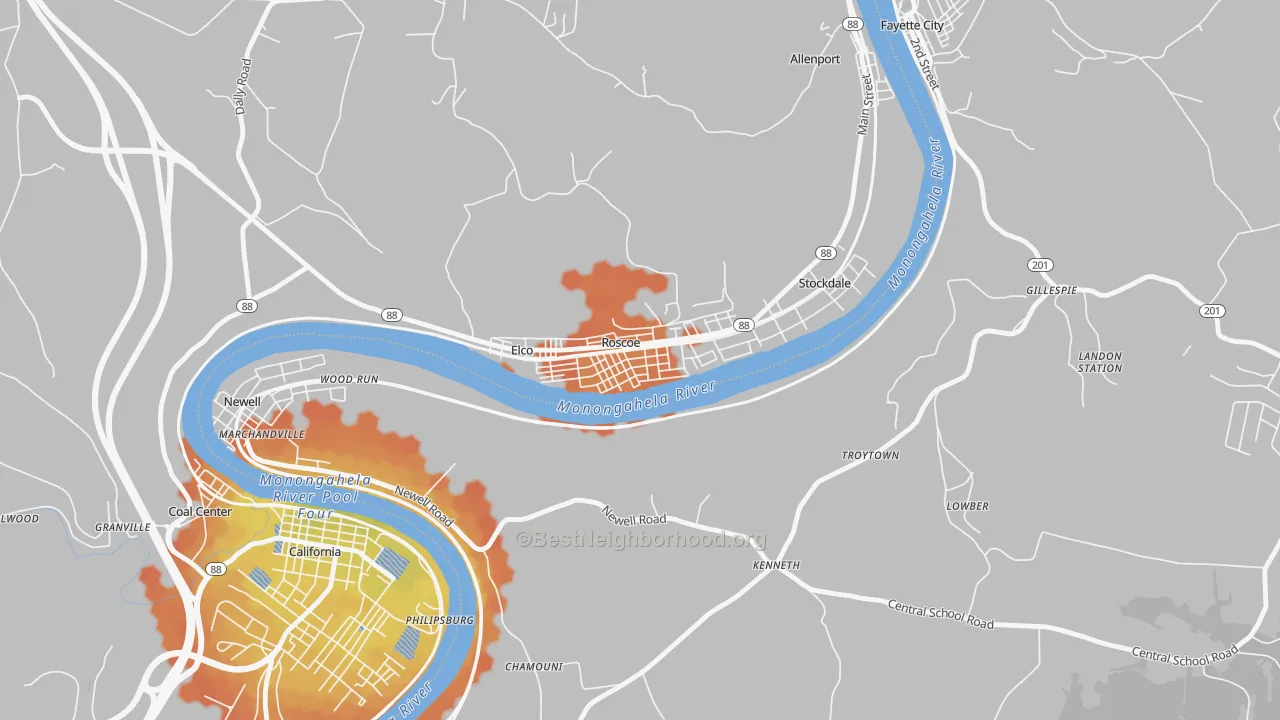 Bike Grade map of 15477, PA