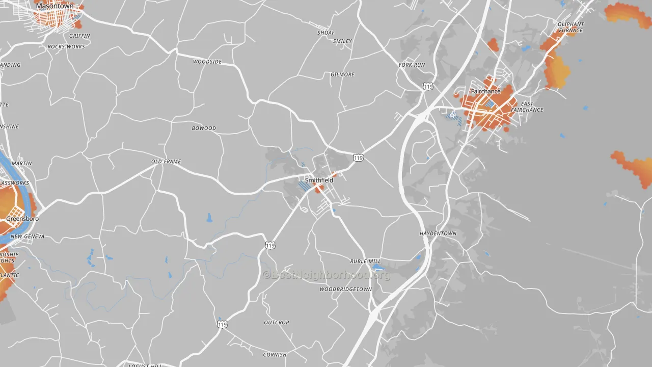 Bike Grade map of 15478, PA