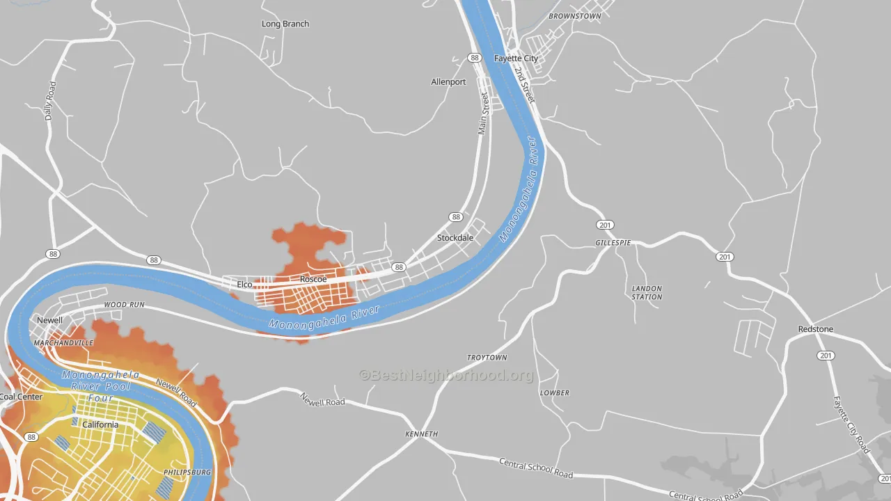 Bike Grade map of 15483, PA