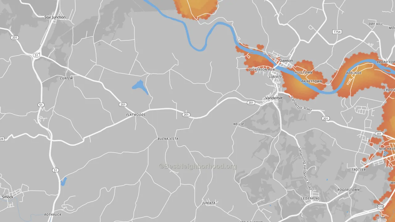 Bike Grade map of 15486, PA