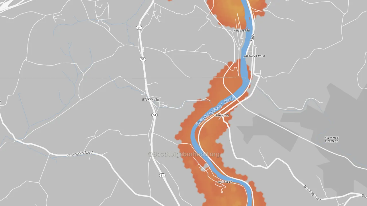 Bike Grade map of 15492, PA