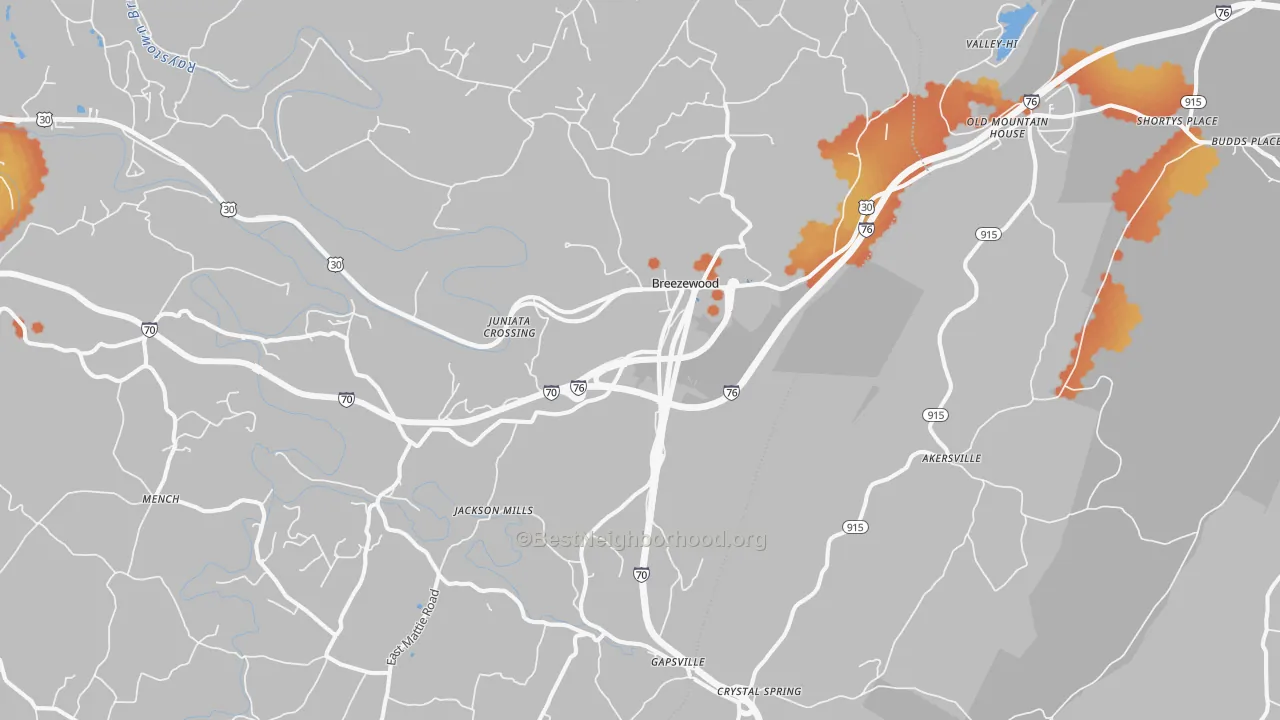 Bike Grade map of 15533, PA