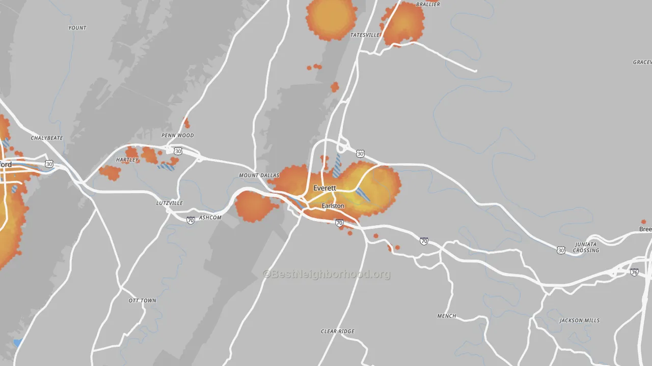 Bike Grade map of 15537, PA