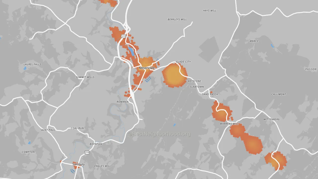 Bike Grade map of 15552, PA