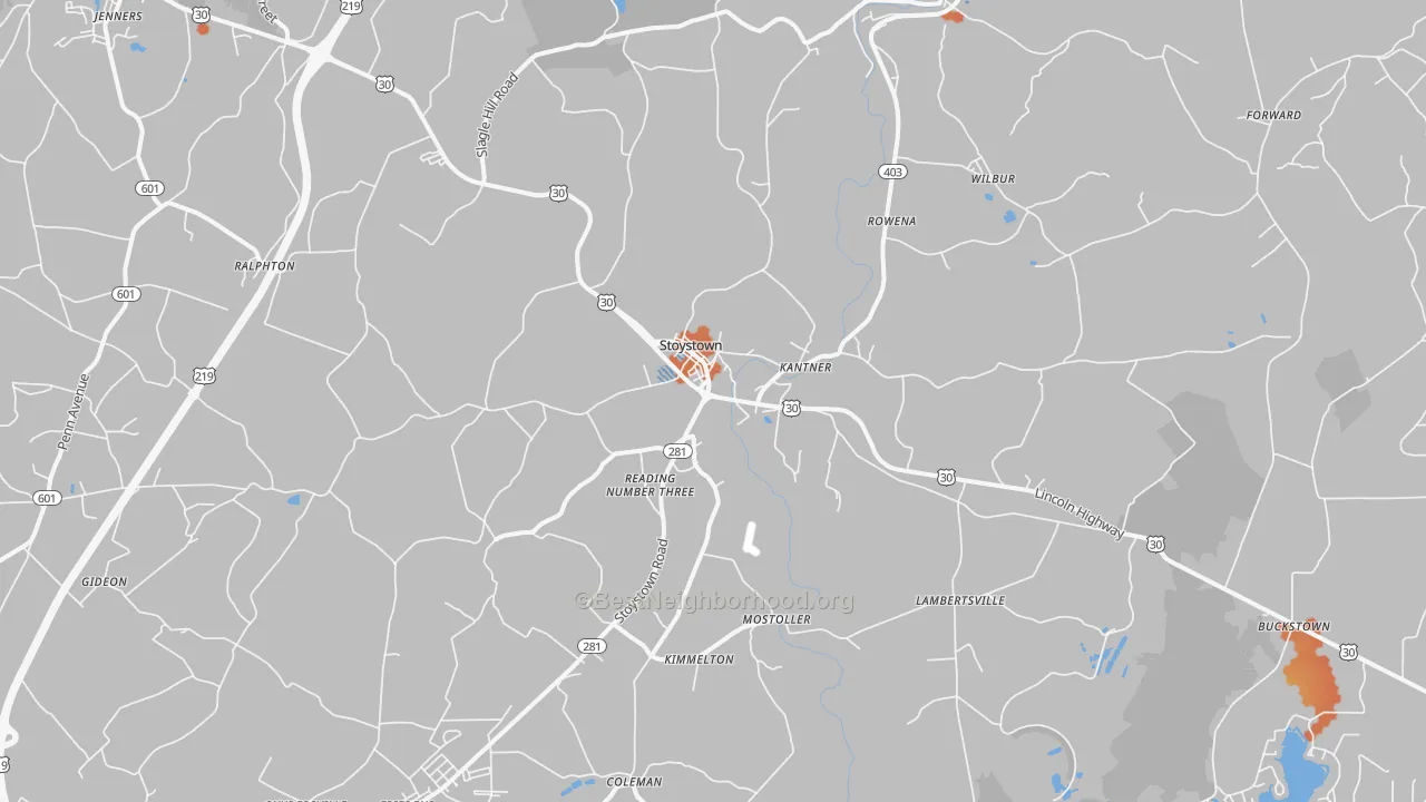 Bike Grade map of 15563, PA