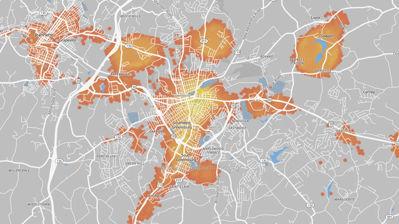 Bike Grade map of 15601, PA