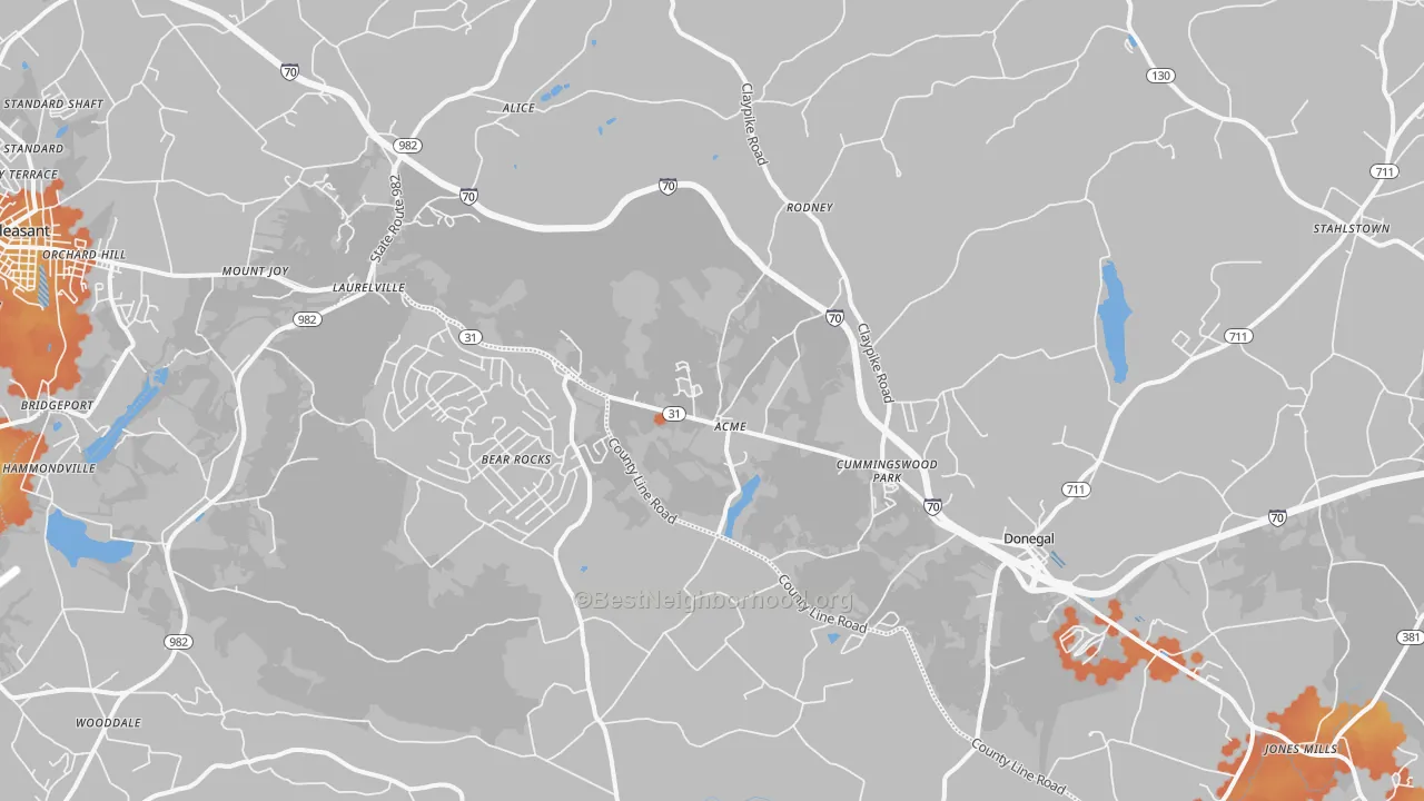 Bike Grade map of 15610, PA
