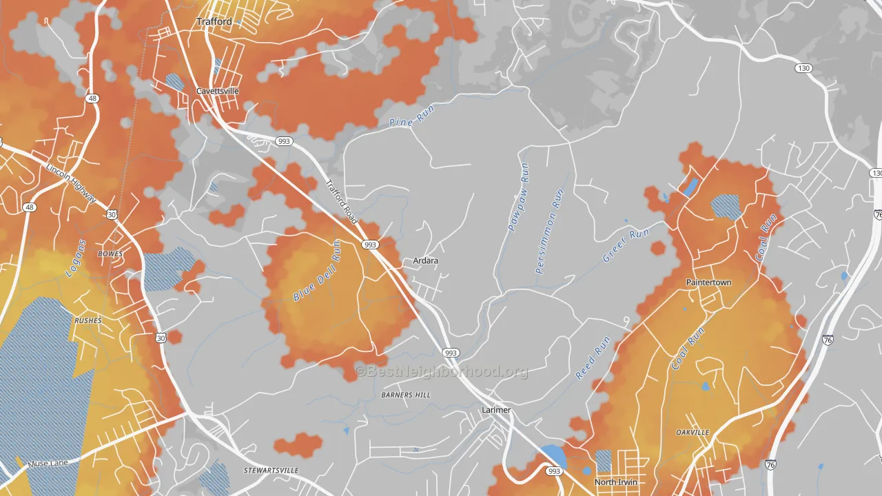 Bike Grade map of 15615, PA