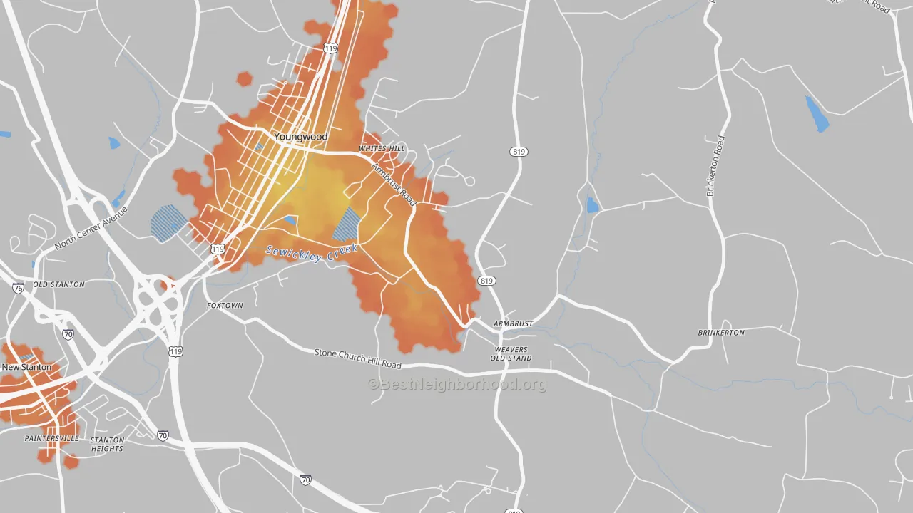 Bike Grade map of 15616, PA