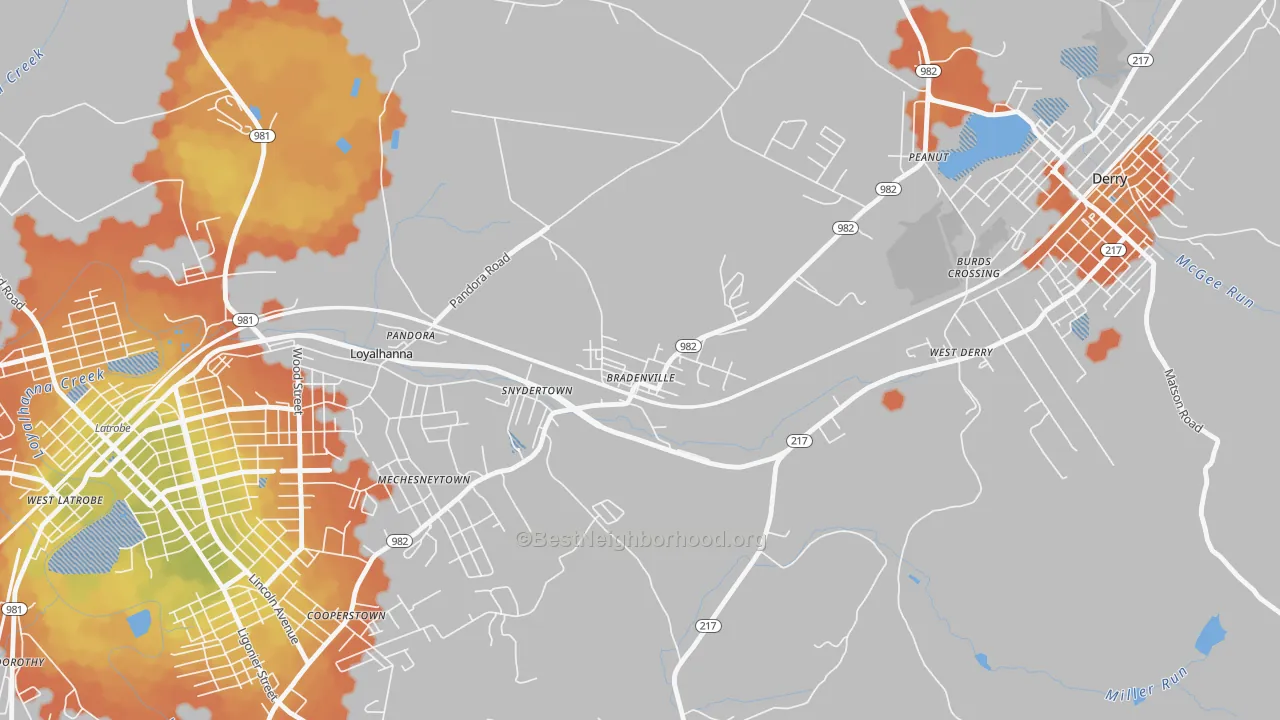 Bike Grade map of 15620, PA