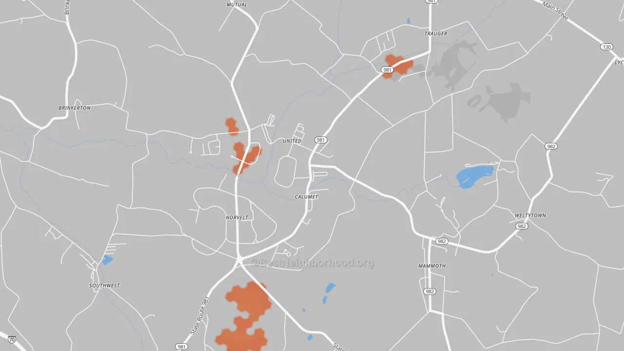 Bike Grade map of 15621, PA