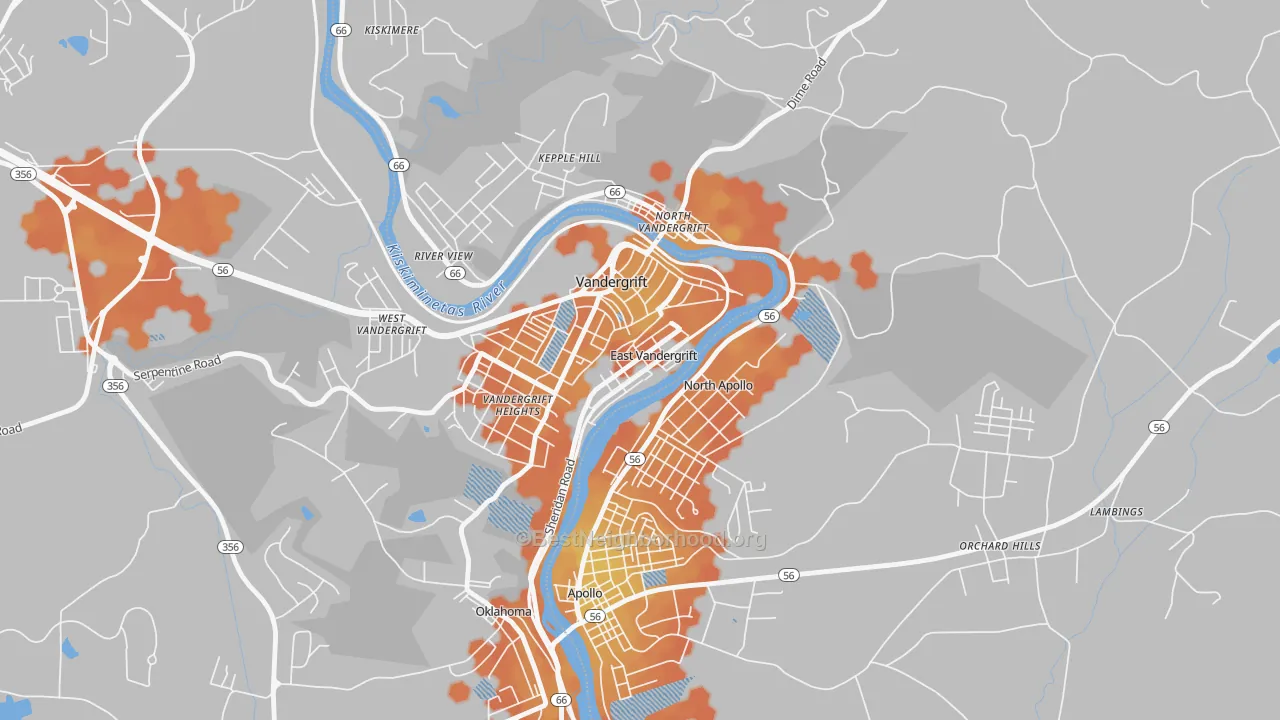 Bike Grade map of 15629, PA
