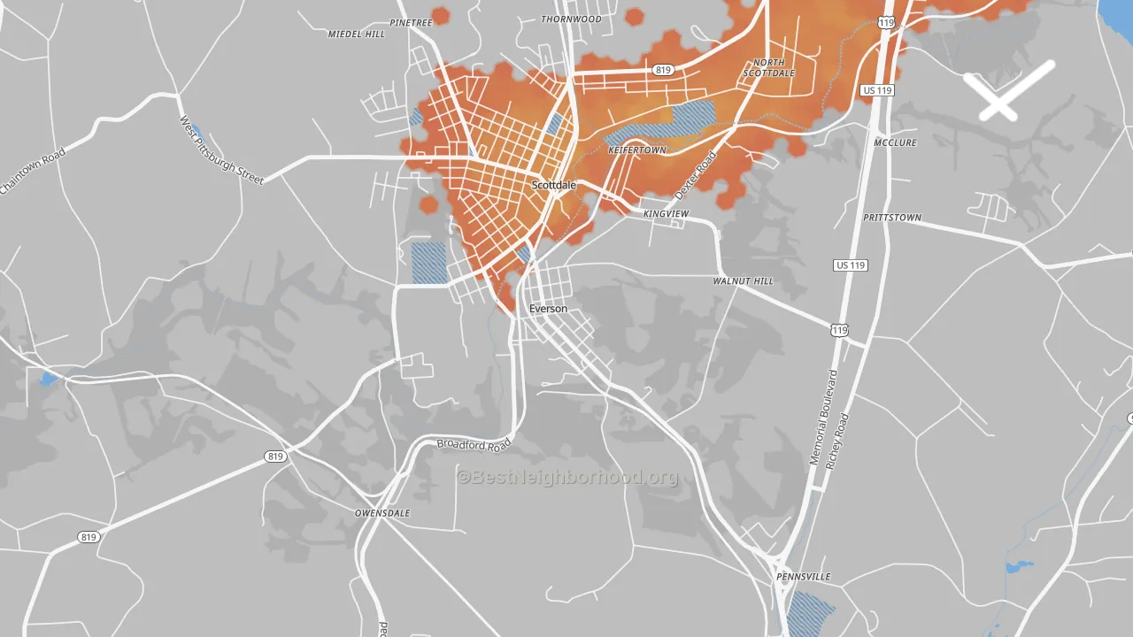 Bike Grade map of 15631, PA