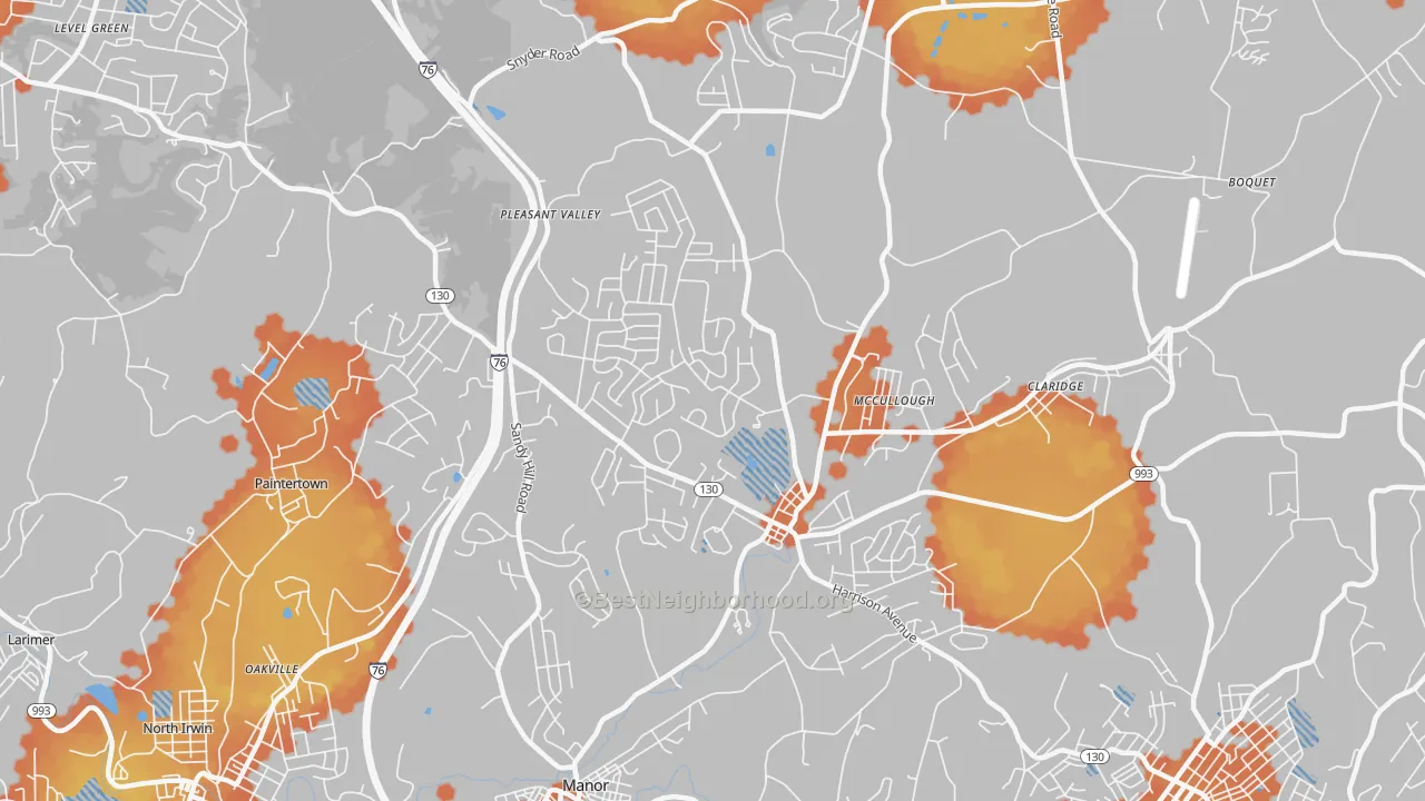 Bike Grade map of 15636, PA