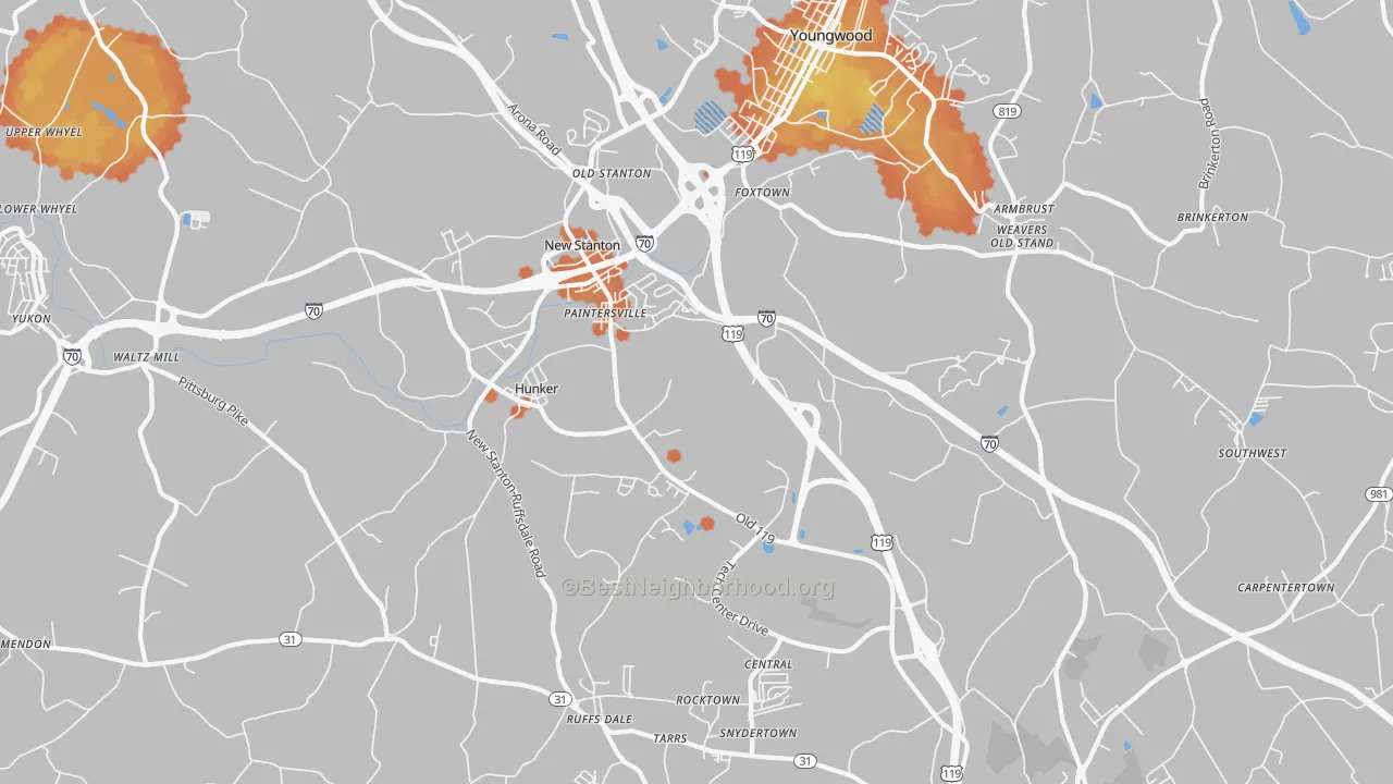 Bike Grade map of 15639, PA