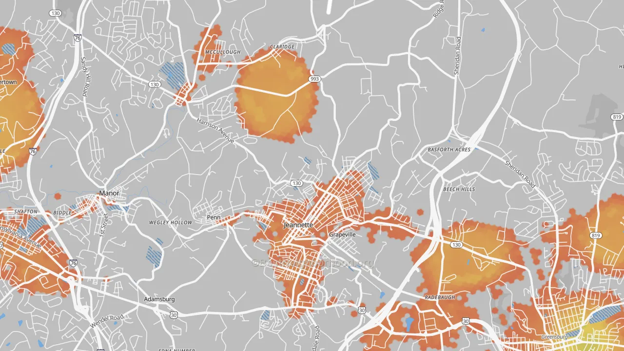 Bike Grade map of 15644, PA