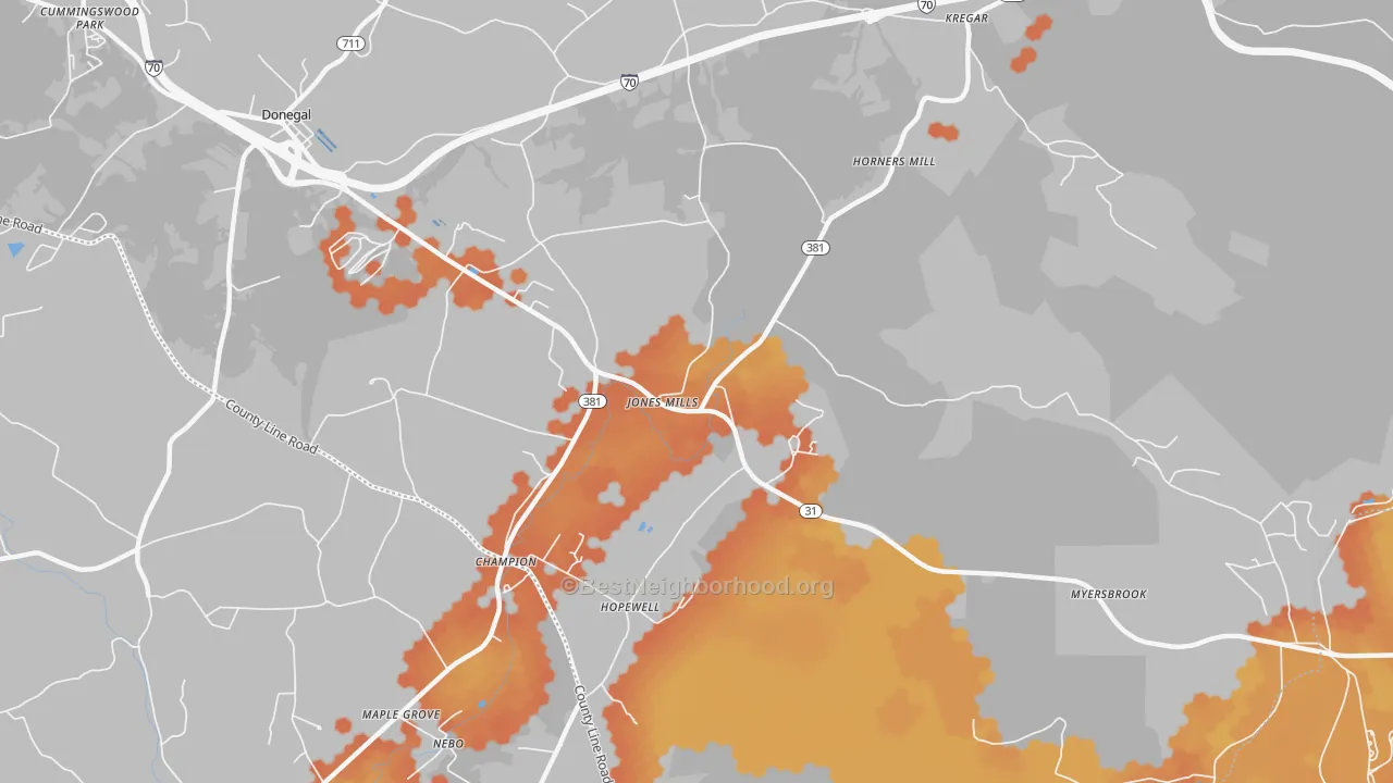 Bike Grade map of 15646, PA