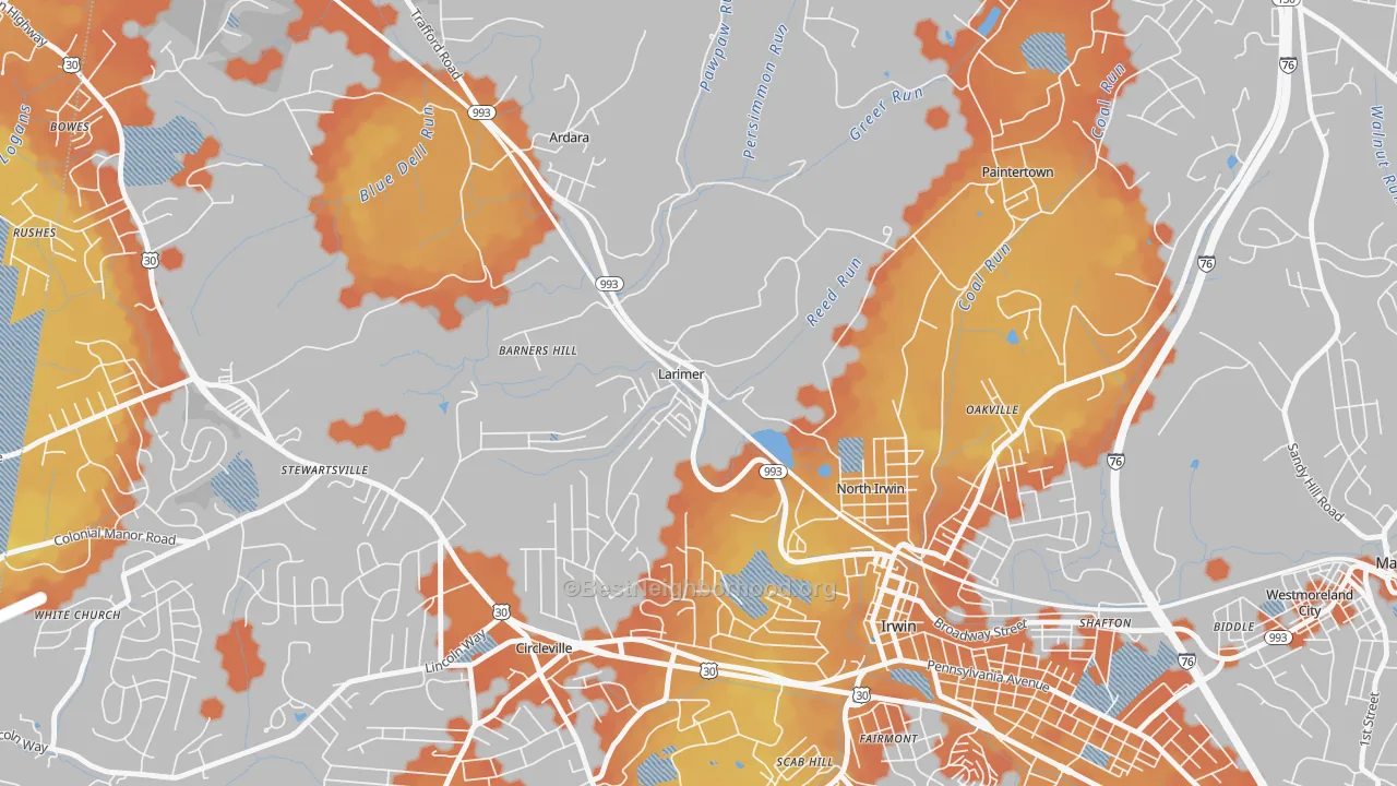 Bike Grade map of 15647, PA