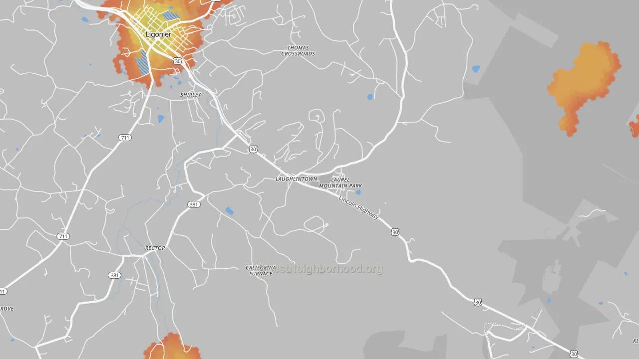 Bike Grade map of 15655, PA