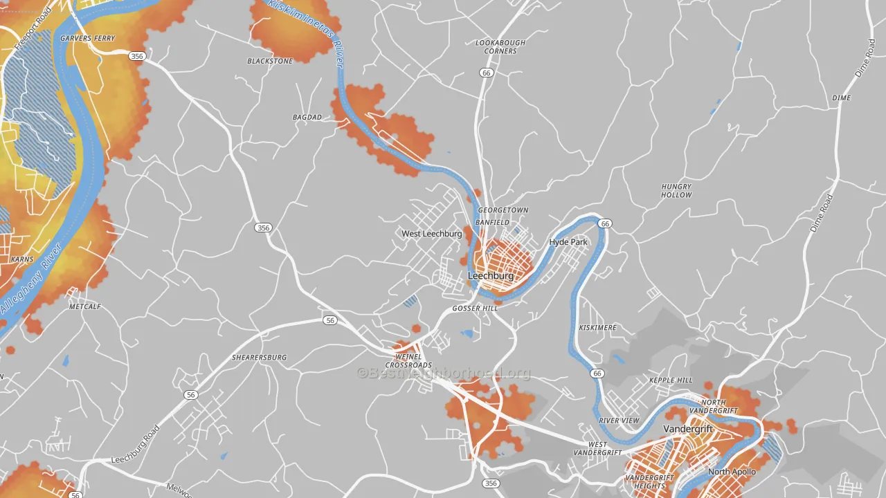 Bike Grade map of 15656, PA