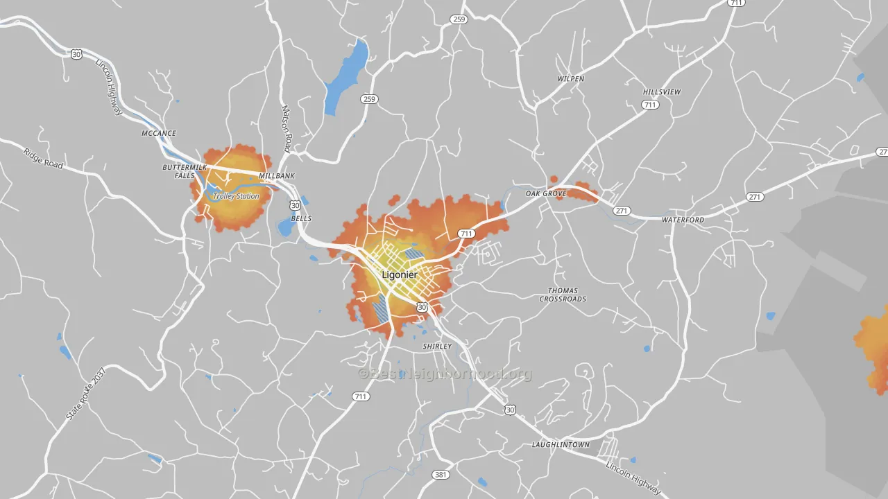 Bike Grade map of 15658, PA