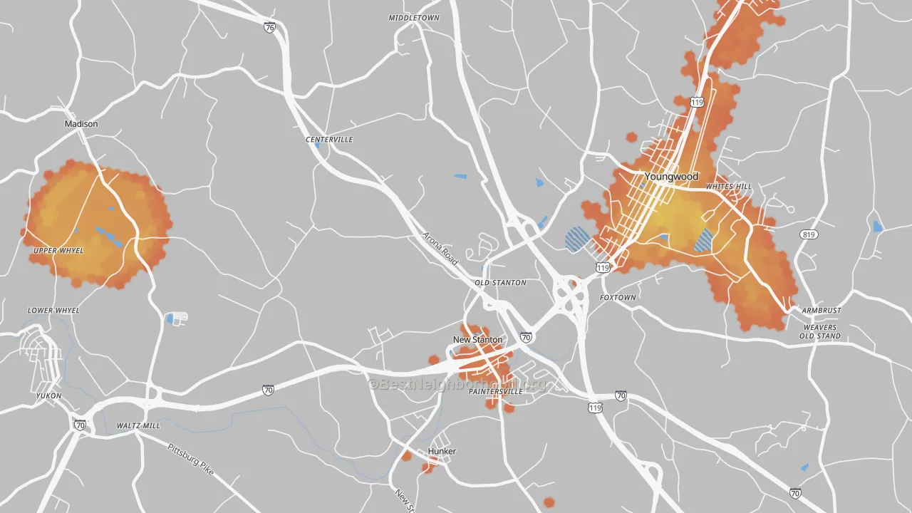 Bike Grade map of 15672, PA