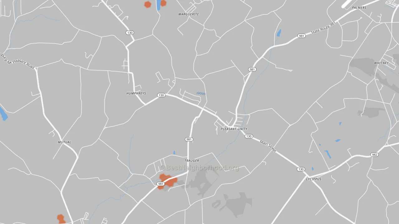 Bike Grade map of 15676, PA