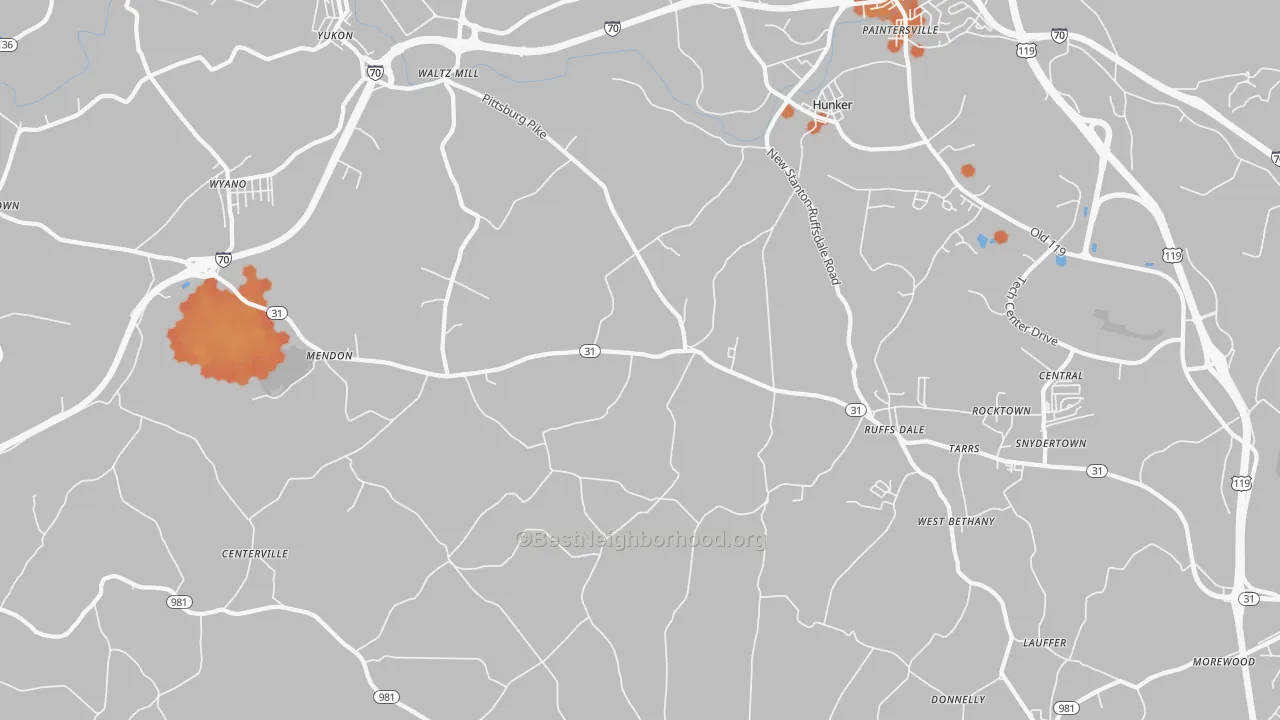 Bike Grade map of 15679, PA