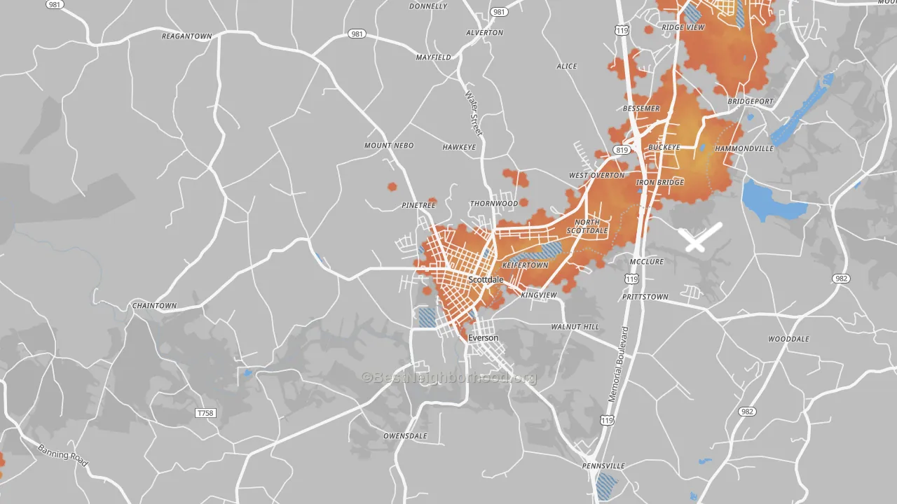 Bike Grade map of 15683, PA