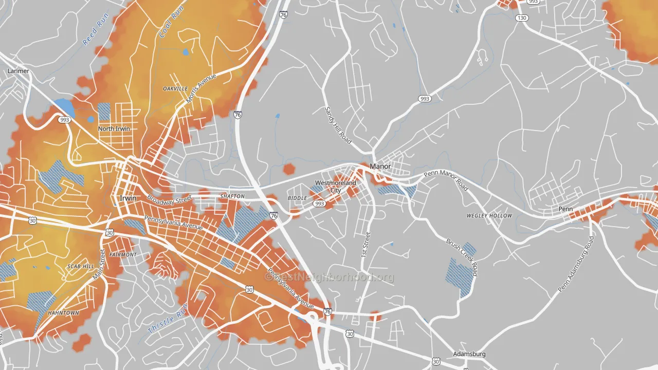 Bike Grade map of 15692, PA
