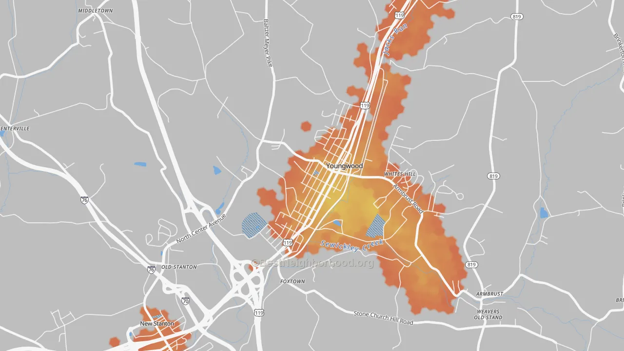 Bike Grade map of 15697, PA