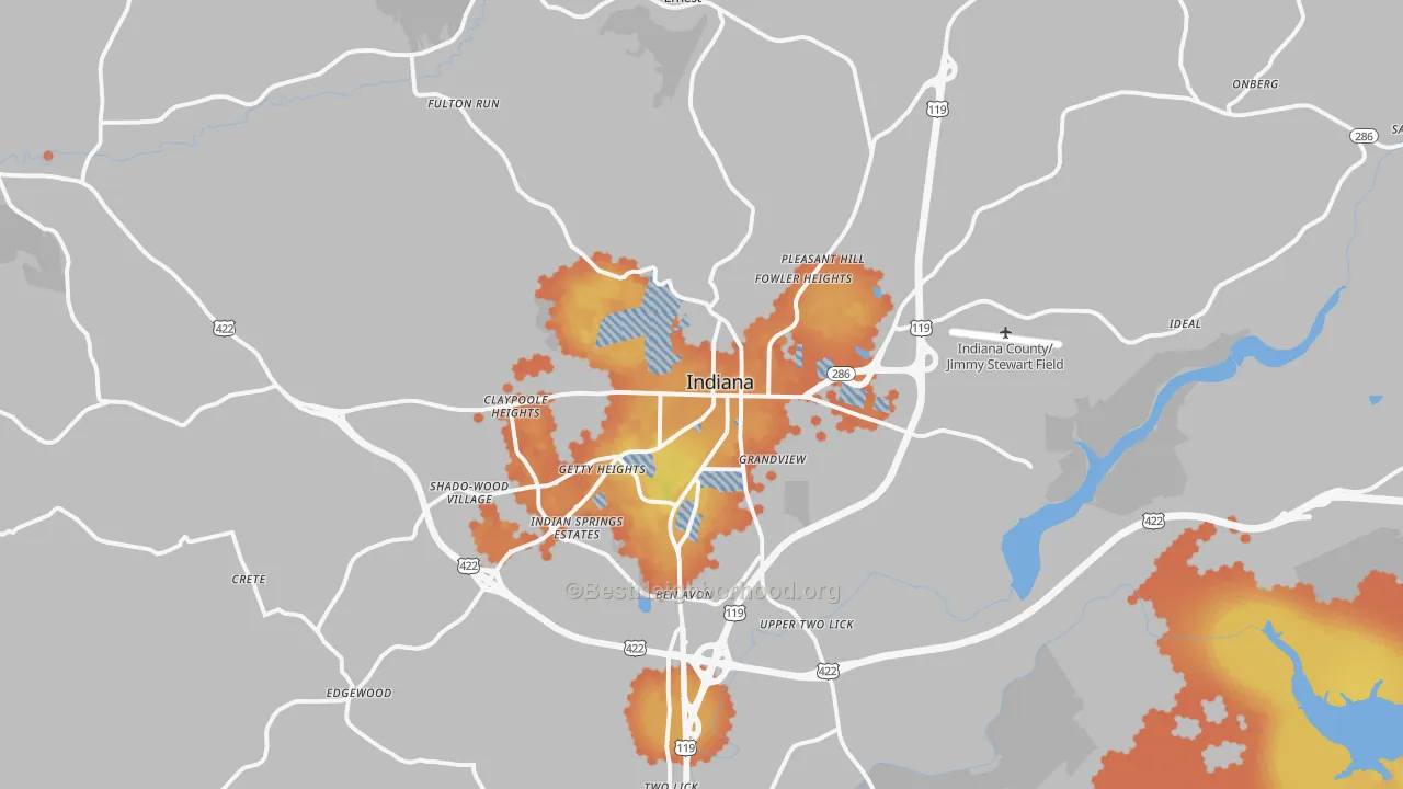 Bike Grade map of 15701, PA