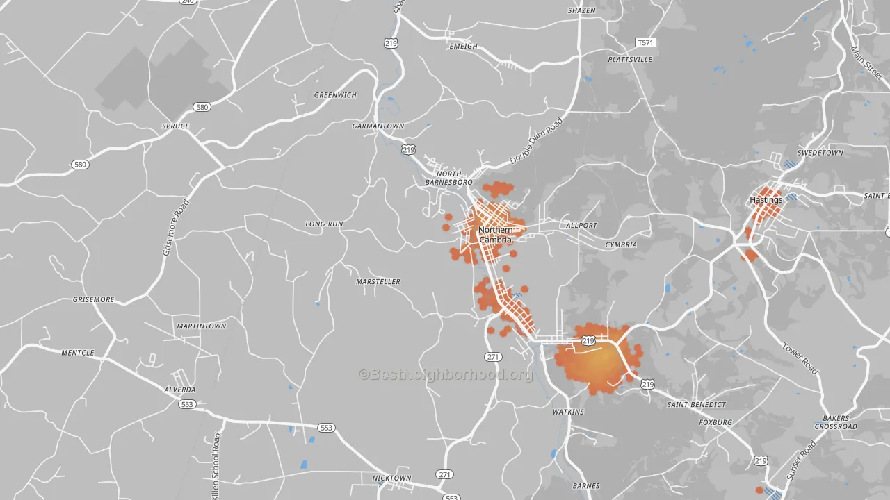 Bike Grade map of 15714, PA