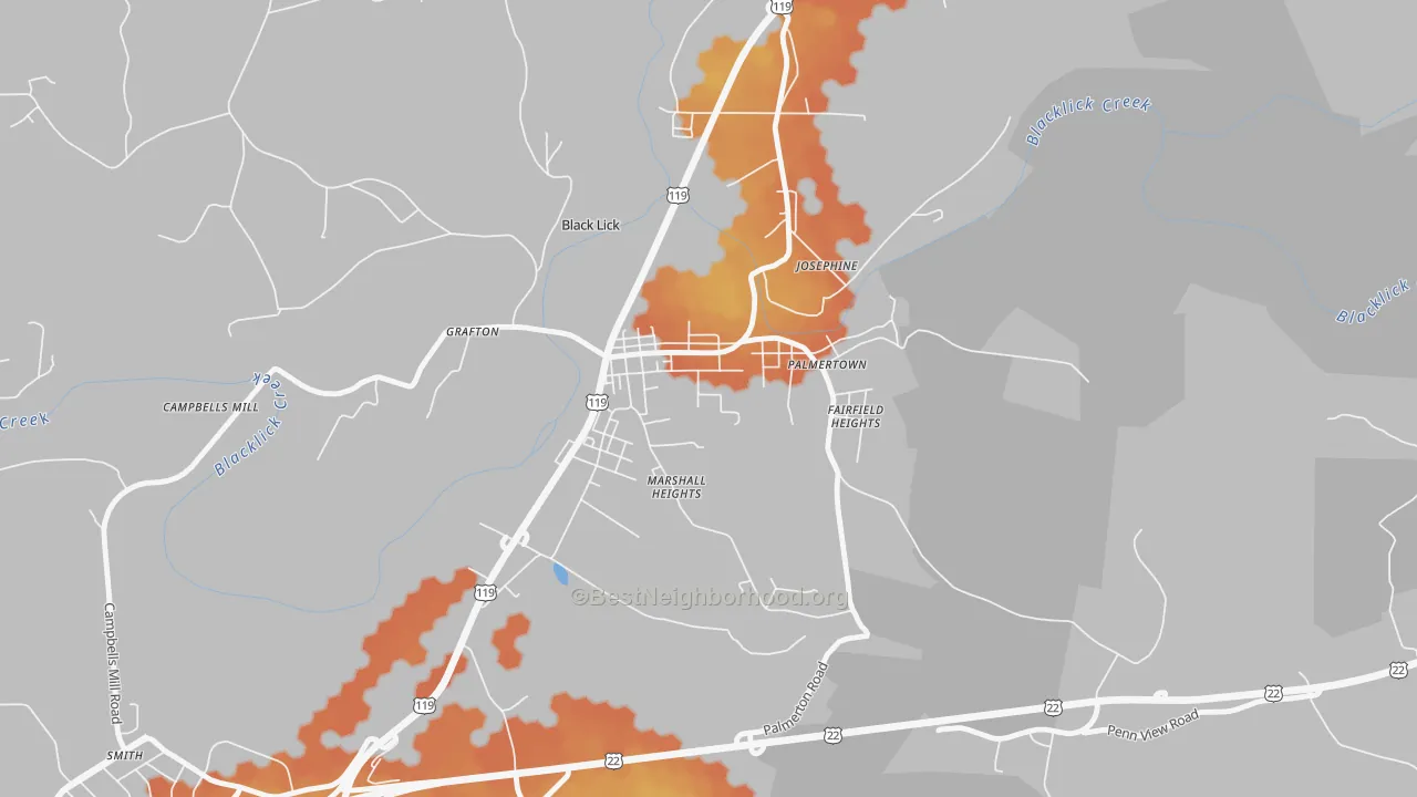 Bike Grade map of 15716, PA