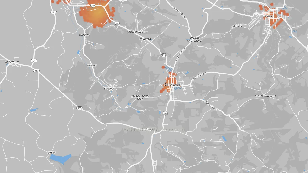 Bike Grade map of 15722, PA