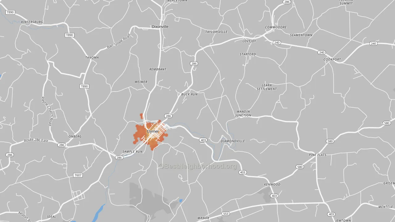 Bike Grade map of 15728, PA