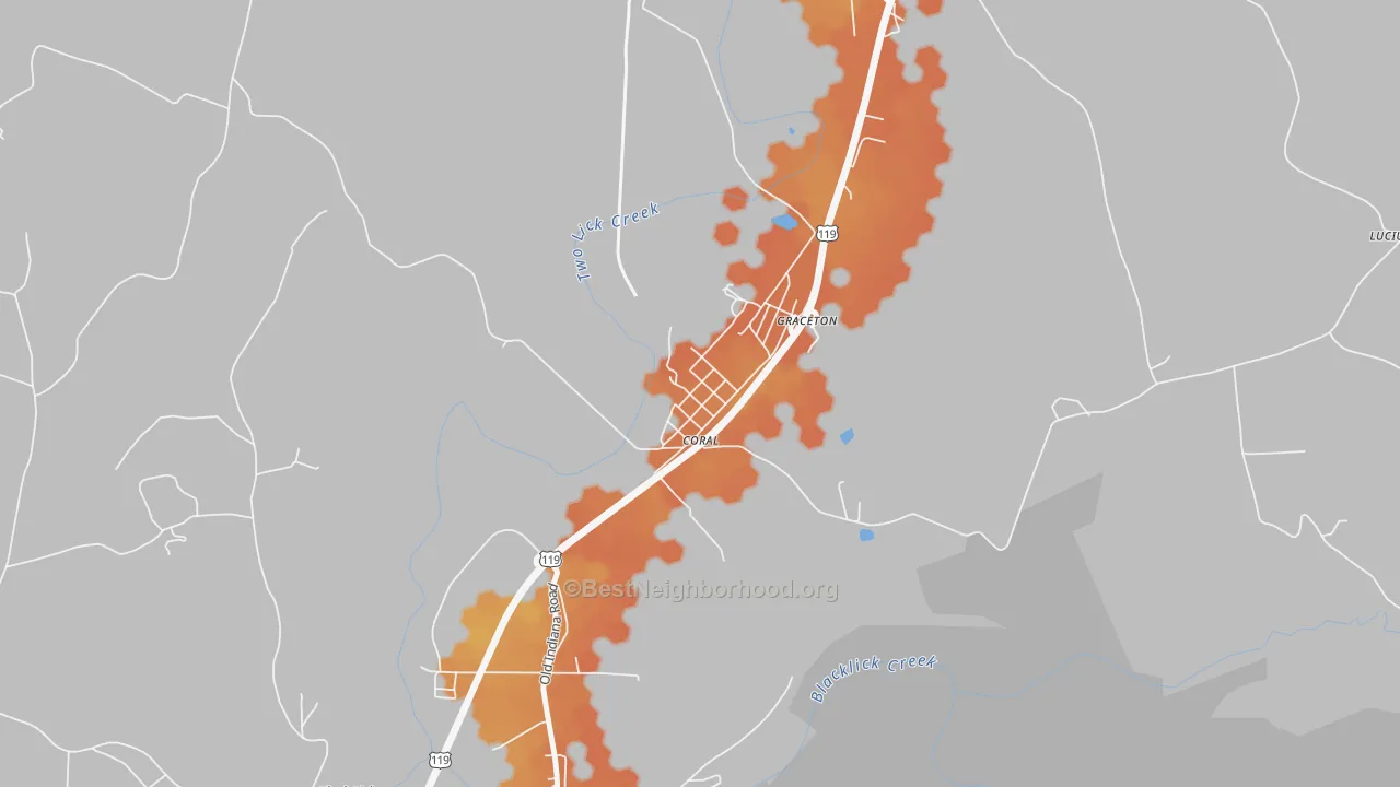 Bike Grade map of 15731, PA