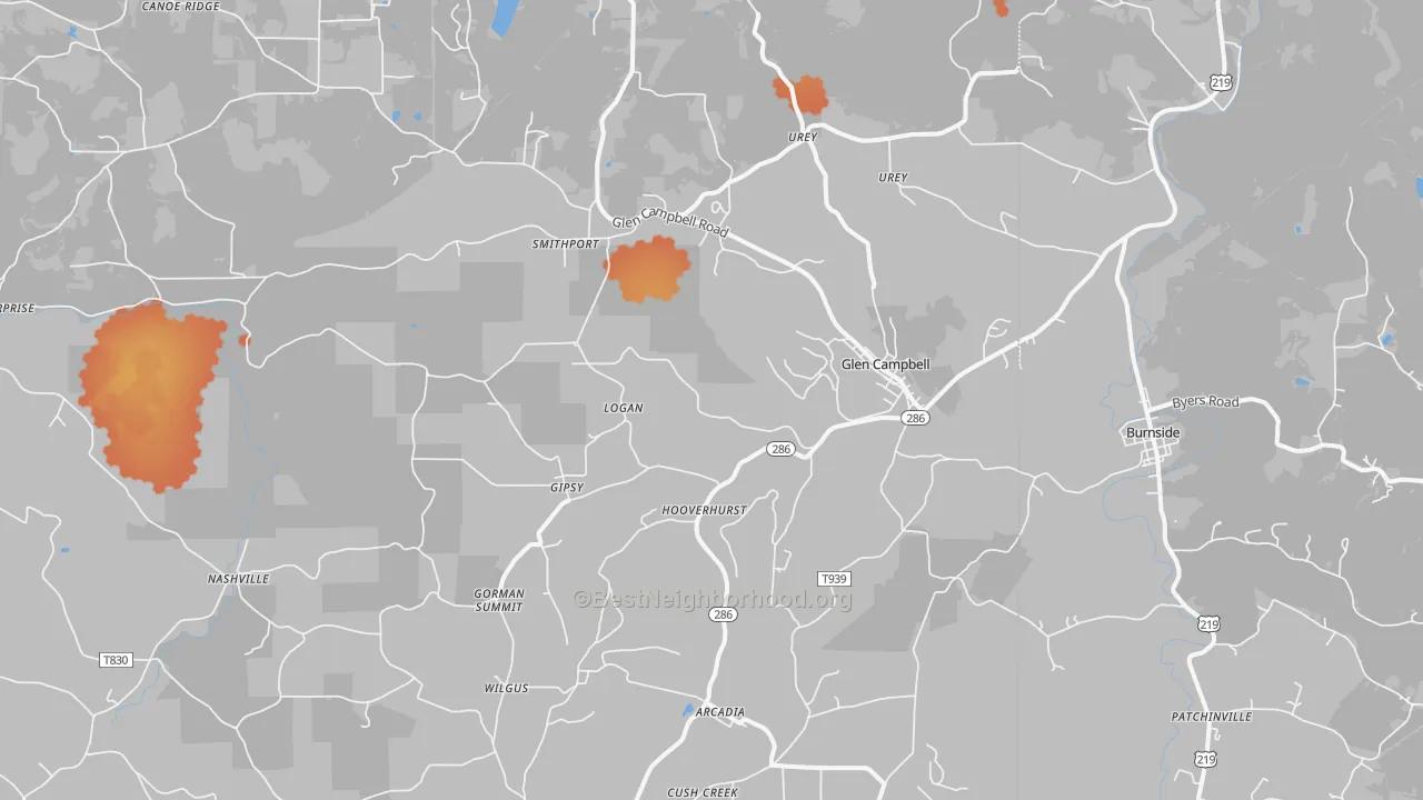 Bike Grade map of 15742, PA