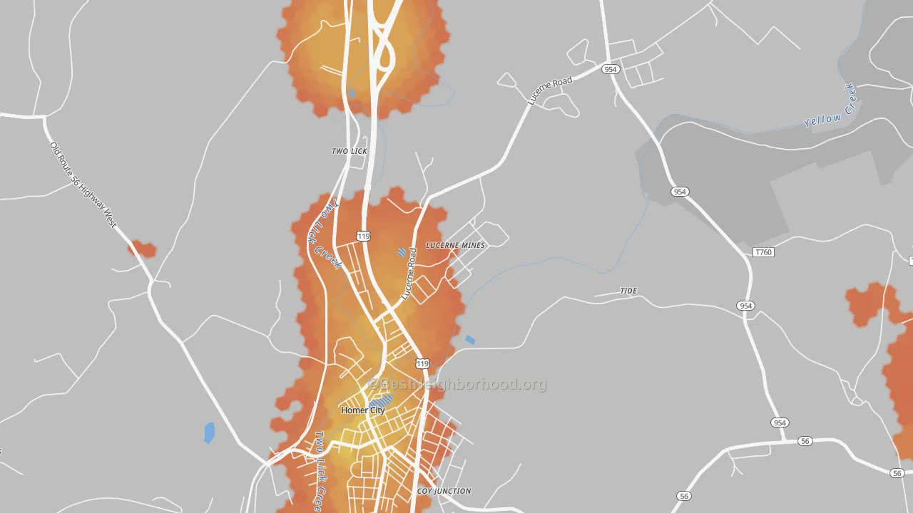 Bike Grade map of 15754, PA
