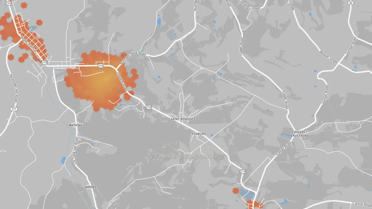 Bike Grade map of 15773, PA