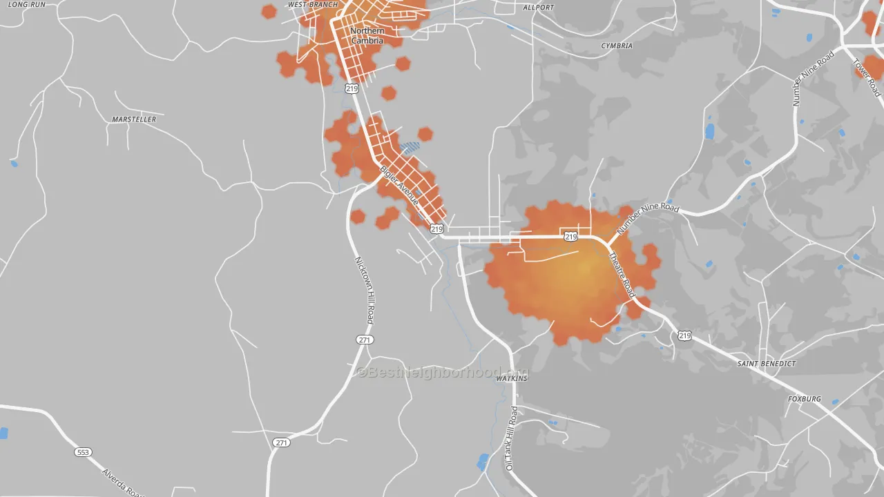 Bike Grade map of 15775, PA