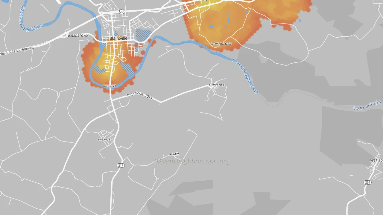 Bike Grade map of 15779, PA